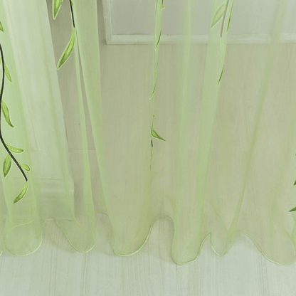 1pc Elegant Leaf Pattern Green and Purple Sheer Tulle Curtain - Soft, Breathable, and Light-Filtering Window Treatment for Living Room, Bedroom, Balcony - Adds Elegance and Sophistication to Any Room, Easy to Hang and Maintain