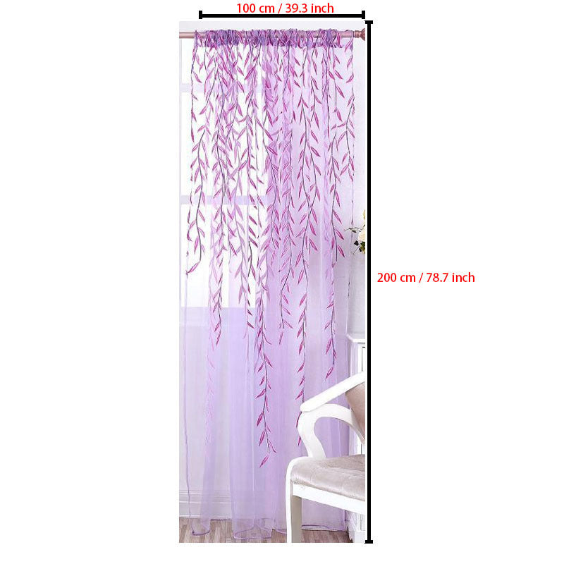 1pc Elegant Leaf Pattern Green and Purple Sheer Tulle Curtain - Soft, Breathable, and Light-Filtering Window Treatment for Living Room, Bedroom, Balcony - Adds Elegance and Sophistication to Any Room, Easy to Hang and Maintain