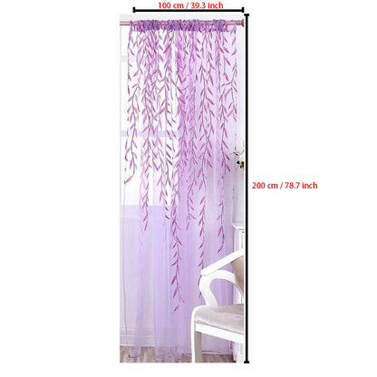 1pc Elegant Leaf Pattern Green and Purple Sheer Tulle Curtain - Soft, Breathable, and Light-Filtering Window Treatment for Living Room, Bedroom, Balcony - Adds Elegance and Sophistication to Any Room, Easy to Hang and Maintain