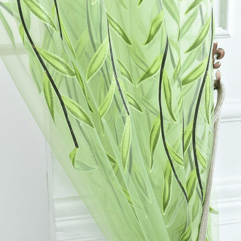 1pc Elegant Leaf Pattern Green and Purple Sheer Tulle Curtain - Soft, Breathable, and Light-Filtering Window Treatment for Living Room, Bedroom, Balcony - Adds Elegance and Sophistication to Any Room, Easy to Hang and Maintain