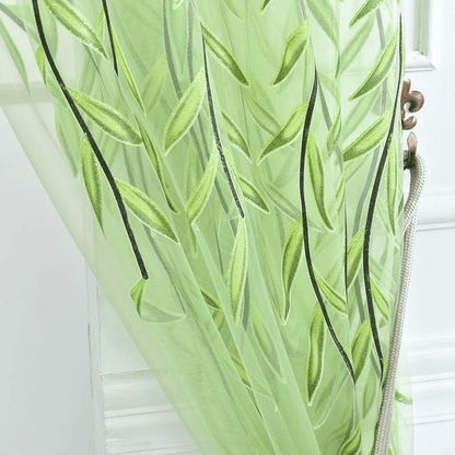 1pc Elegant Leaf Pattern Green and Purple Sheer Tulle Curtain - Soft, Breathable, and Light-Filtering Window Treatment for Living Room, Bedroom, Balcony - Adds Elegance and Sophistication to Any Room, Easy to Hang and Maintain