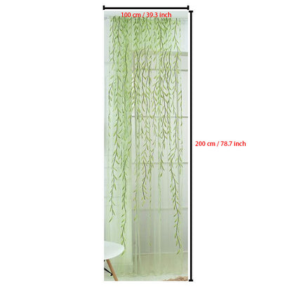 1pc Elegant Leaf Pattern Green and Purple Sheer Tulle Curtain - Soft, Breathable, and Light-Filtering Window Treatment for Living Room, Bedroom, Balcony - Adds Elegance and Sophistication to Any Room, Easy to Hang and Maintain