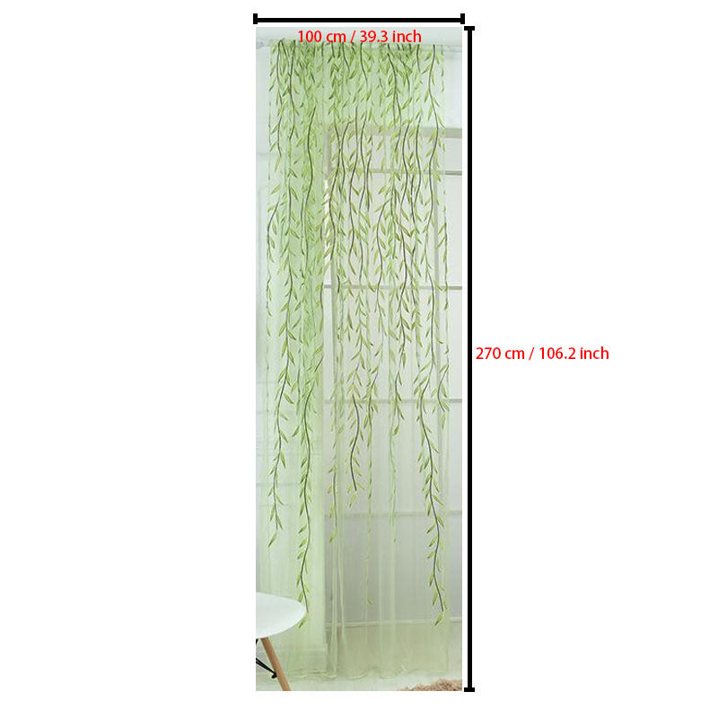 1pc Elegant Leaf Pattern Green and Purple Sheer Tulle Curtain - Soft, Breathable, and Light-Filtering Window Treatment for Living Room, Bedroom, Balcony - Adds Elegance and Sophistication to Any Room, Easy to Hang and Maintain