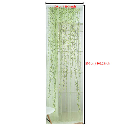 1pc Elegant Leaf Pattern Green and Purple Sheer Tulle Curtain - Soft, Breathable, and Light-Filtering Window Treatment for Living Room, Bedroom, Balcony - Adds Elegance and Sophistication to Any Room, Easy to Hang and Maintain