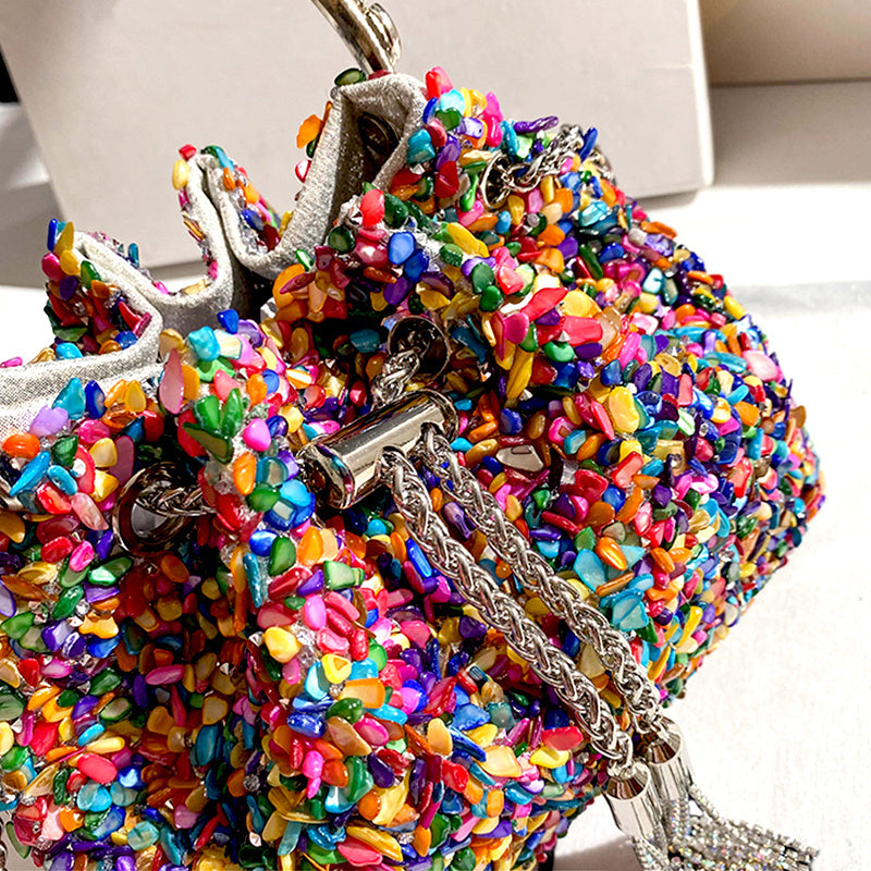 Shiny Sequins Evening Bag For Women, Luxury Metallic Party Clutch, Rhinestone Decor Purse For Wedding Prom Dinner - Perfect for Carnival Mardi Gras Music Festival