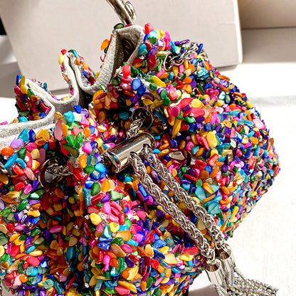 Shiny Sequins Evening Bag For Women, Luxury Metallic Party Clutch, Rhinestone Decor Purse For Wedding Prom Dinner - Perfect for Carnival Mardi Gras Music Festival