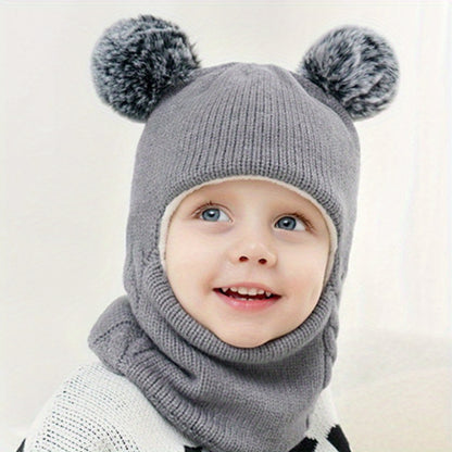1pc Cozy And Stylish Winter Hat Scarf With Ear Protection For Kids, Unisex Knitted Yarn Child Headgear