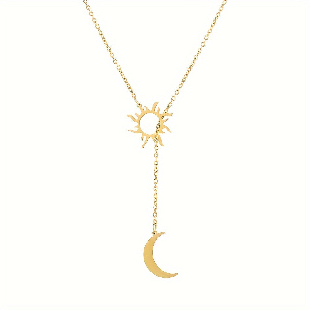 1pc Sun & Moon Necklace - 18K Gold Plated, Boho Chic, Delicate Design for Parties & Gifts, Ramadan Elegance