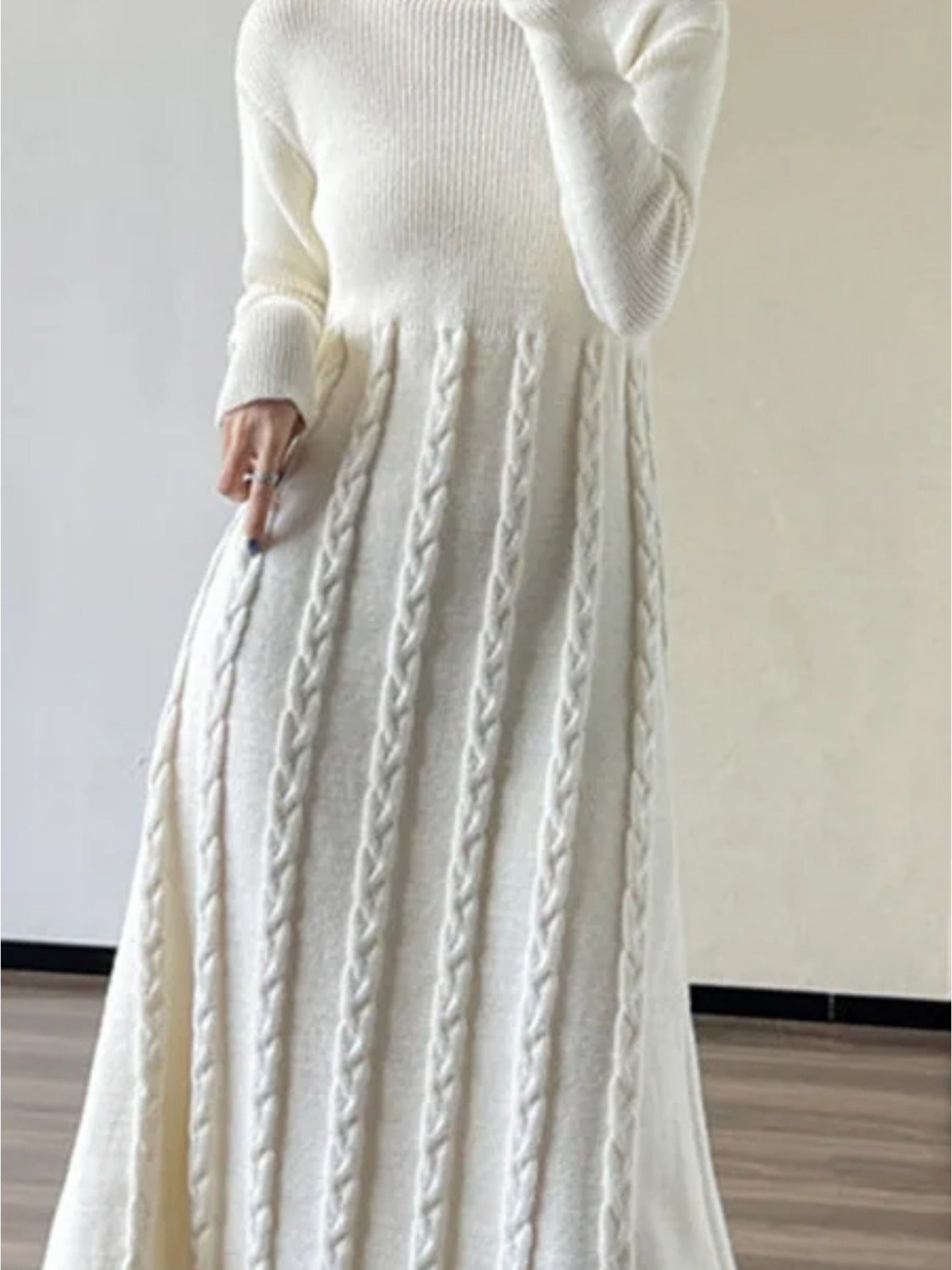 Cozy Cable Knit Sweater Dress - Soft, Elegant, Long Sleeve, Slim Fit, Mock Neck, Perfect for Spring & Fall, Women's Clothing, Ideal for Casual Occasions