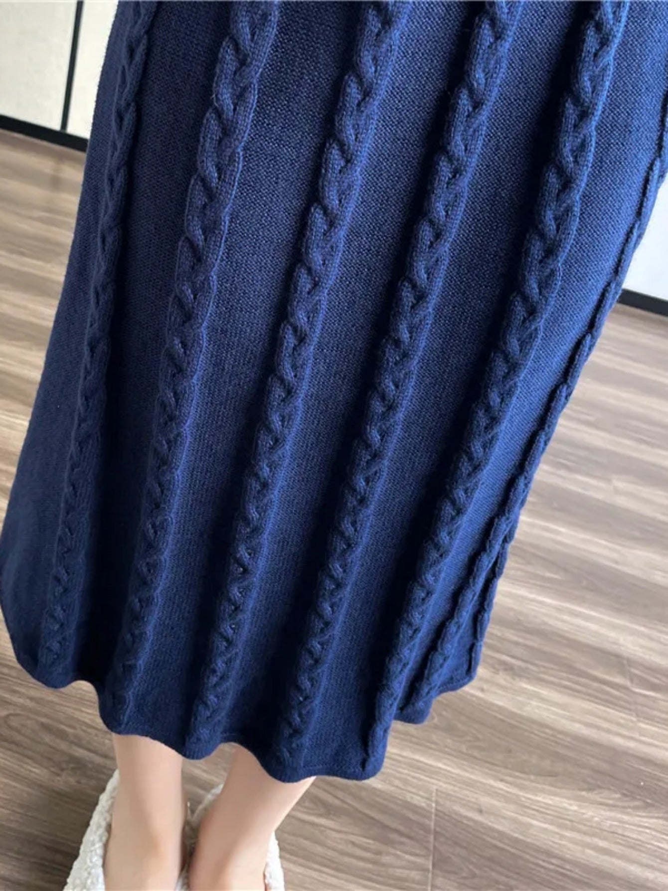 Cozy Cable Knit Sweater Dress - Soft, Elegant, Long Sleeve, Slim Fit, Mock Neck, Perfect for Spring & Fall, Women's Clothing, Ideal for Casual Occasions