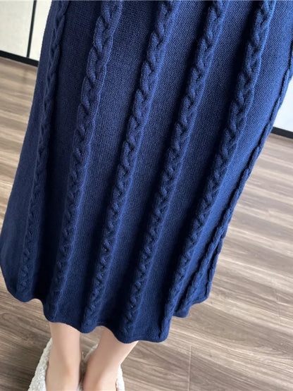 Cozy Cable Knit Sweater Dress - Soft, Elegant, Long Sleeve, Slim Fit, Mock Neck, Perfect for Spring & Fall, Women's Clothing, Ideal for Casual Occasions