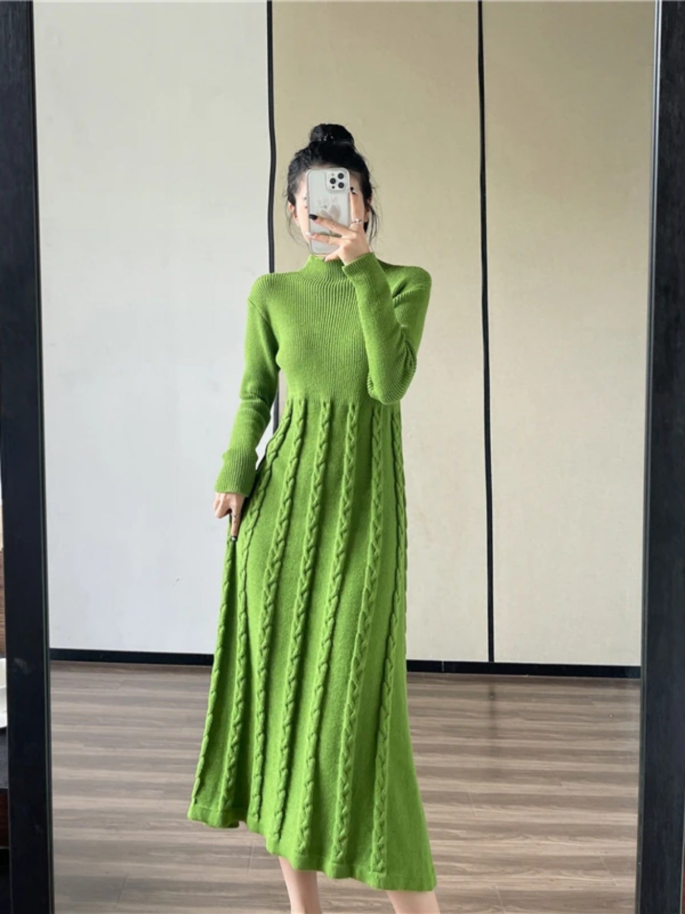 Cozy Cable Knit Sweater Dress - Soft, Elegant, Long Sleeve, Slim Fit, Mock Neck, Perfect for Spring & Fall, Women's Clothing, Ideal for Casual Occasions