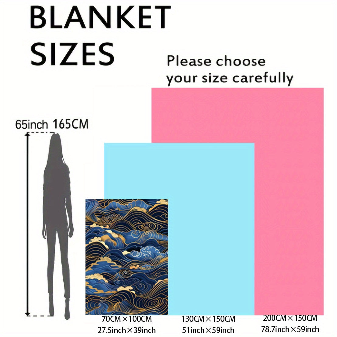 Japanese-Inspired 1PC Golden and Blue Wave Print Flannel Throw Blanket - Soft, Comfortable, Lightweight, Knitted Polyester, Quilted for Bed, Sofa, Office - Ideal for Gifts, Camping, Travel - Suitable for All Seasons