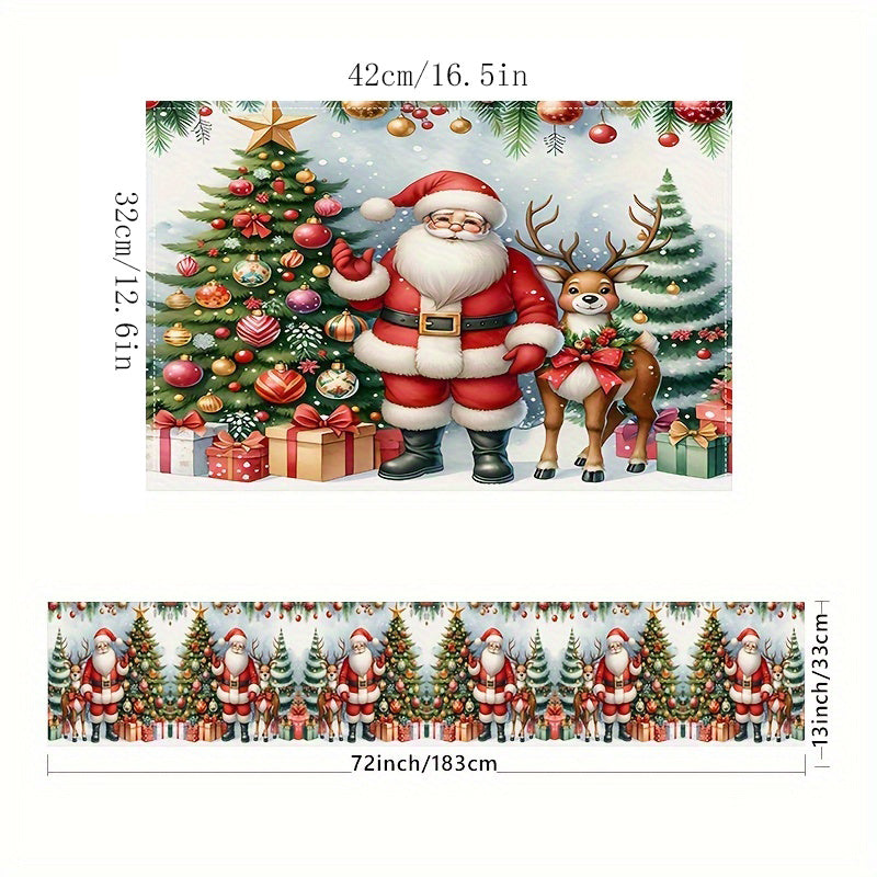 1/4/6pcs Festive Holiday Christmas Table Runner Set - Vibrant Polyester Fiber Design with Santa, Reindeer & Christmas Tree Pattern, Durable, Water-Resistant, and Easy-to-Clean Dining Table Decorations for Xmas Party, Holiday Gathering and Seasonal Celebra