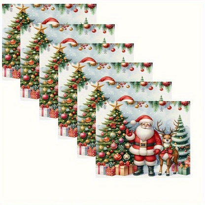 1/4/6pcs Festive Holiday Christmas Table Runner Set - Vibrant Polyester Fiber Design with Santa, Reindeer & Christmas Tree Pattern, Durable, Water-Resistant, and Easy-to-Clean Dining Table Decorations for Xmas Party, Holiday Gathering and Seasonal Celebra