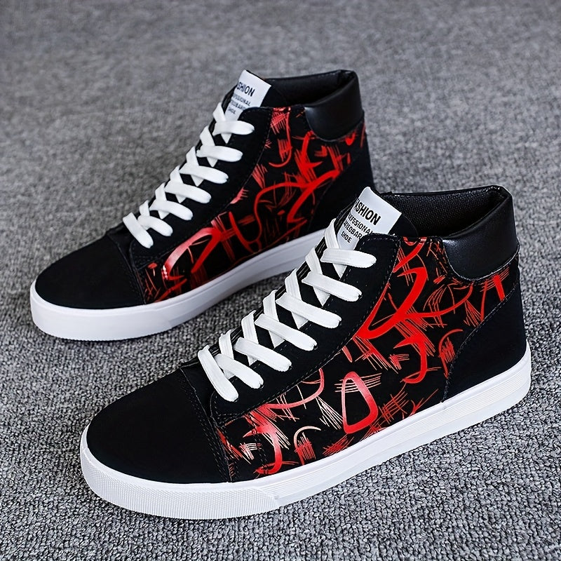 Vintage Casual Mid-Top Skateboarding Sneakers for Men, Minimalist Solid Color Lace-Up Shoes with Fabric Upper and PVC Sole, Breathable Inner, All-Season Comfortable Round Toe Skate Shoes for Daily & Casual Use