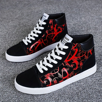 Vintage Casual Mid-Top Skateboarding Sneakers for Men, Minimalist Solid Color Lace-Up Shoes with Fabric Upper and PVC Sole, Breathable Inner, All-Season Comfortable Round Toe Skate Shoes for Daily & Casual Use