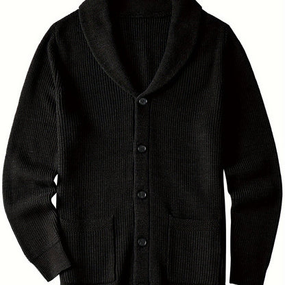 Plus Size Mens Soft Knit Cardigan Sweater - Classic Shawl Collar, Warm and Cozy with Pockets - Elegant Coat Style for Winter and Fall Seasons