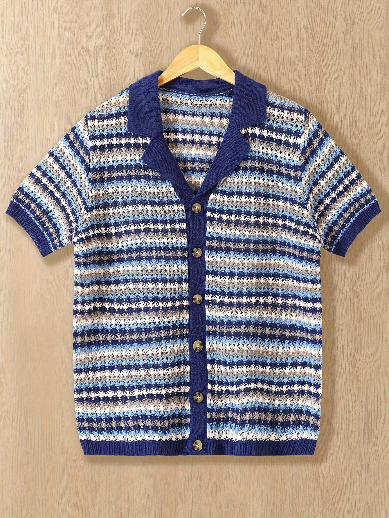 V-Neck Semi-Sheer Knitted Top for Men - Breathable, Slight Stretch, Regular Fit, Solid Color, Casual Style - Perfect for Spring and Summer Leisure Sports Fashion
