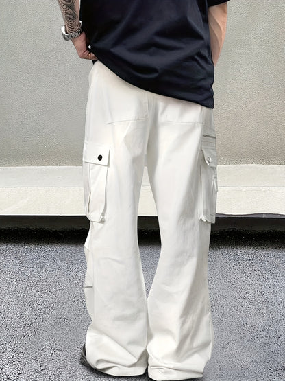 Men's Solid Color Baggy Cargo Pants, Casual Stylish Camping Hiking Outdoor Trousers As Gift