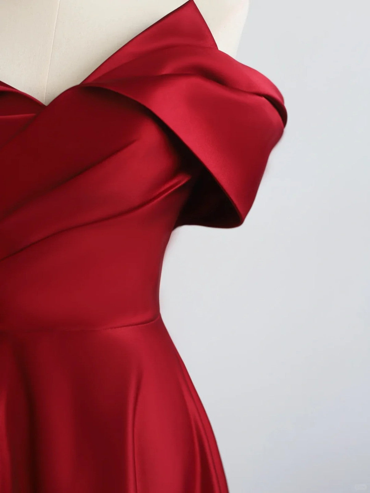 LOVECCRRed Satin Off Shoulder Sweetheart Long Party Dress, Red Satin Prom Dress