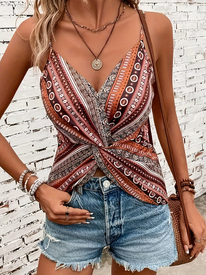Chic Twist Front Spaghetti Strap Top - Lightweight Vacation Style Sleeveless Shirt - Perfect for Spring & Summer, Womens Casual Daywear Wardrobe Staple