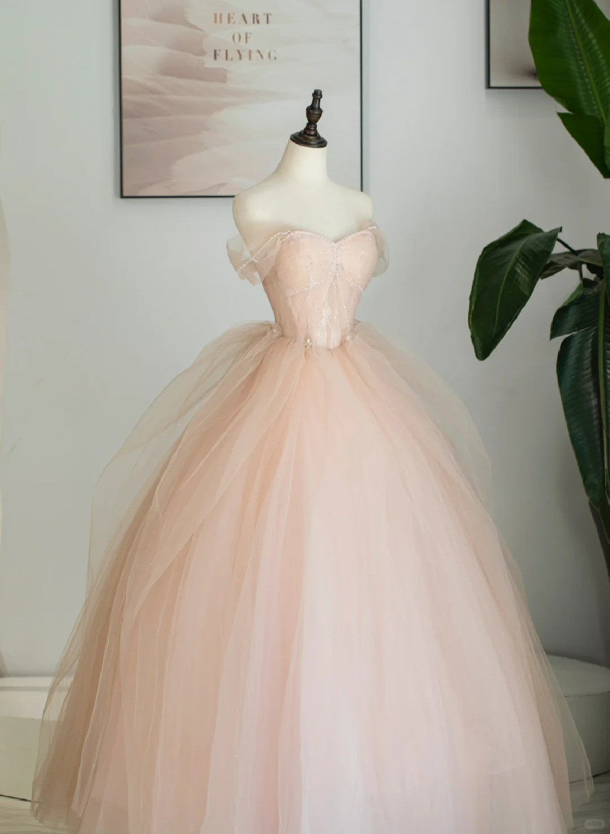 LOVECCRPink Tulle Sweetheart Ball Gown Cute Sweet 16 Dress, Pink Tulle Prom Dress