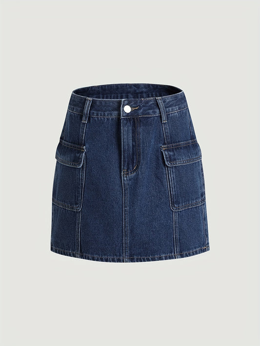 Mini Denim Skirt - Timeless, Comfortable, Pocketed A-Line Design for Women - Perfect for Everyday Casual Wear and Versatile Fashion