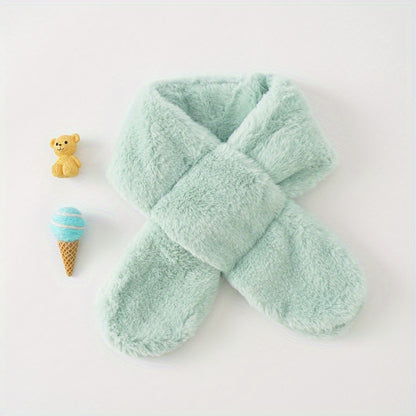 1pc Simple Cute Round Neck Children's Solid Color Fur Scarf For Autumn And Winter