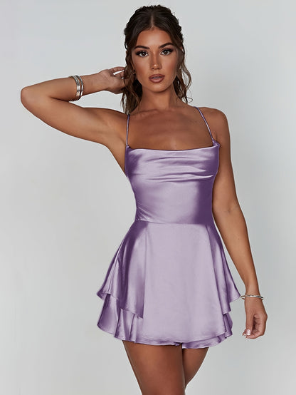 Mini Backless Ruffle Slingback Dress - Elegant Square Neck, High Elasticity Polyester, Solid Color, Knit Fabric, Perfect for Coquette Y2K Style Party Dressing - Womens Clothing for All Seasons
