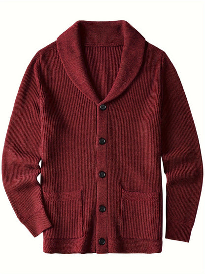 Plus Size Mens Soft Knit Cardigan Sweater - Classic Shawl Collar, Warm and Cozy with Pockets - Elegant Coat Style for Winter and Fall Seasons