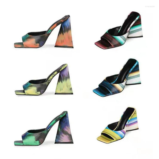 Slippers Women Pumps Heels Platform Slides Large Size Patent Leather Sandals Mules Shoes Summer