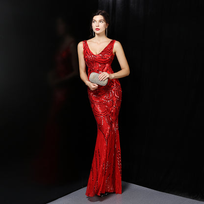 812 #Bridal Toast 2017 New Banquet Evening Dress Long Host Slim Wedding Dress Female Fish Tail