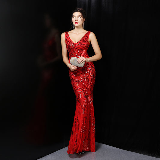 812 #Bridal Toast 2017 New Banquet Evening Dress Long Host Slim Wedding Dress Female Fish Tail