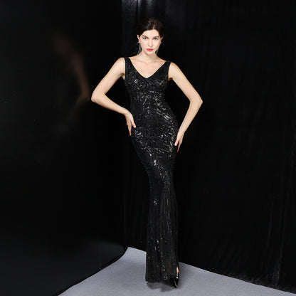 812 #Bridal Toast 2017 New Banquet Evening Dress Long Host Slim Wedding Dress Female Fish Tail
