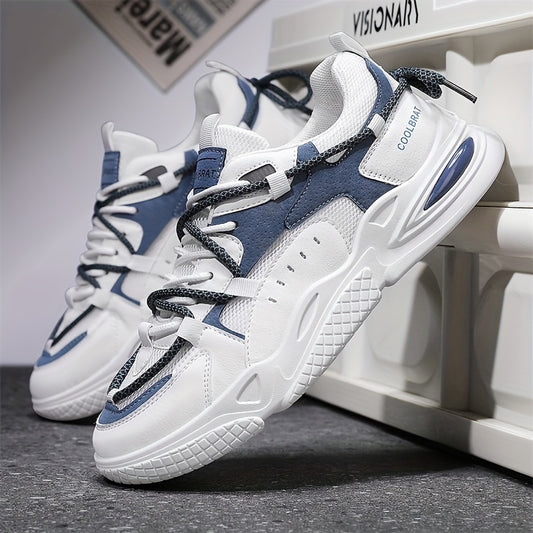 Men's Trendy Street Style Chunky Shoes, Comfy Non Slip Lace Up Durable Soft Sole Sneakers For Men's Outdoor Activities