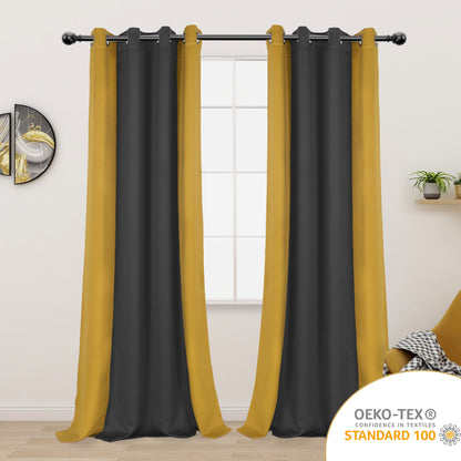 1pc Stylish Double Color Block Blackout Curtains for Living Room and Bedroom - Perfect for Room Decor and Home Decor
