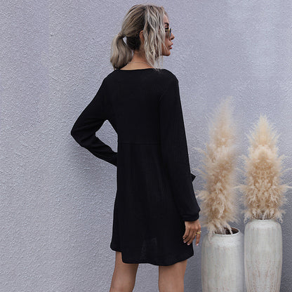 LOVECCR New popular autumn and winter Popular and 2025 loose long-sleeved slim-fitting solid color v-neck knitted sweater dress women