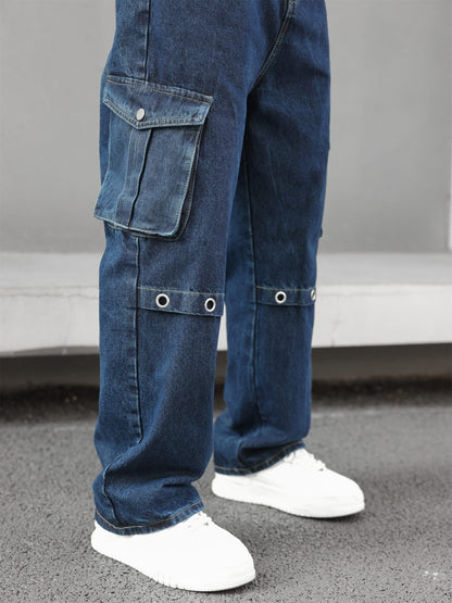 Men's Casual Loose Fit Jeans, Chic Street Style Multi Pocket Denim Pants