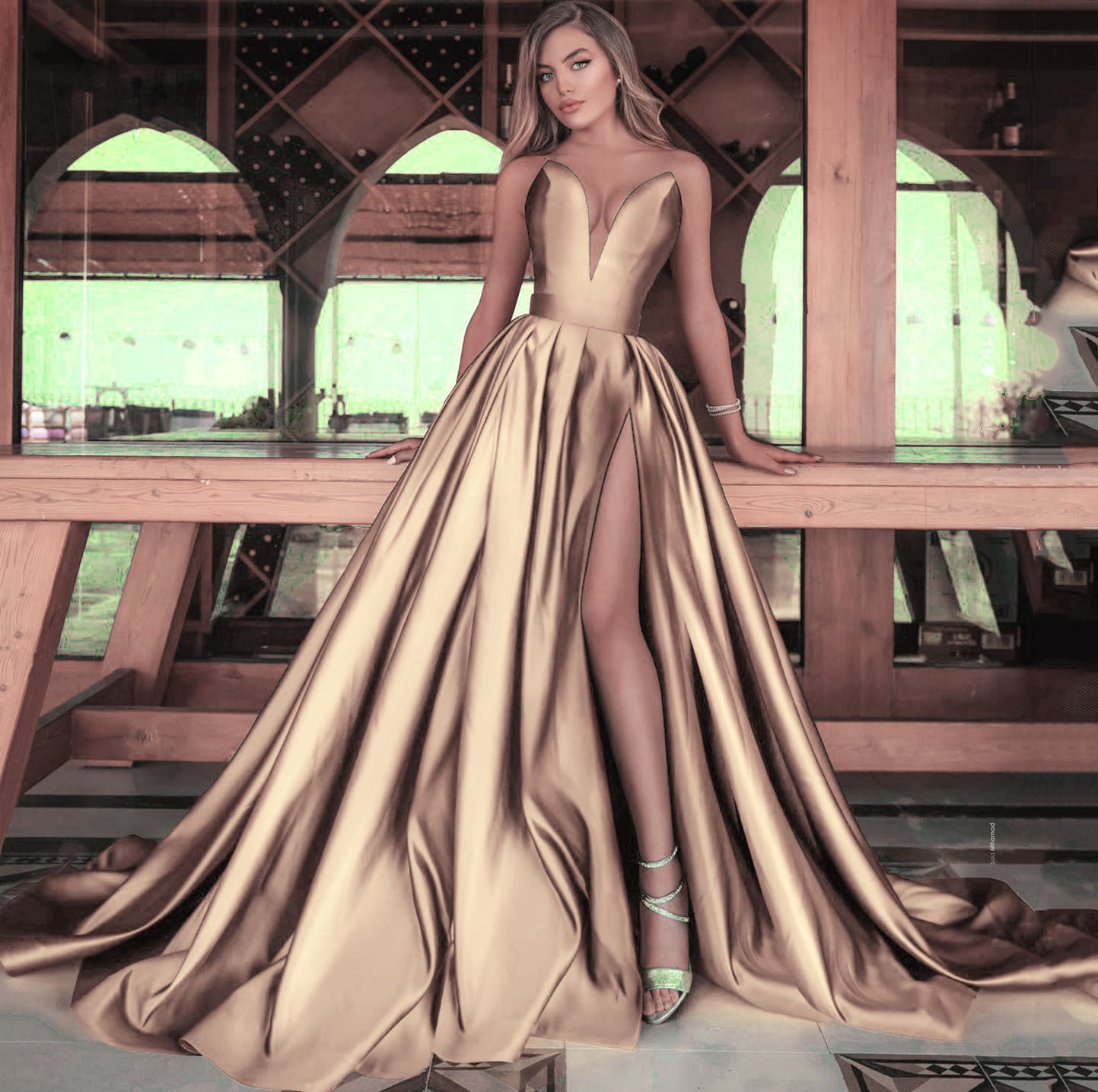 2025 autumn winter new  New Popular trade women's clothing,  sexy deep V split long dress wedding dress