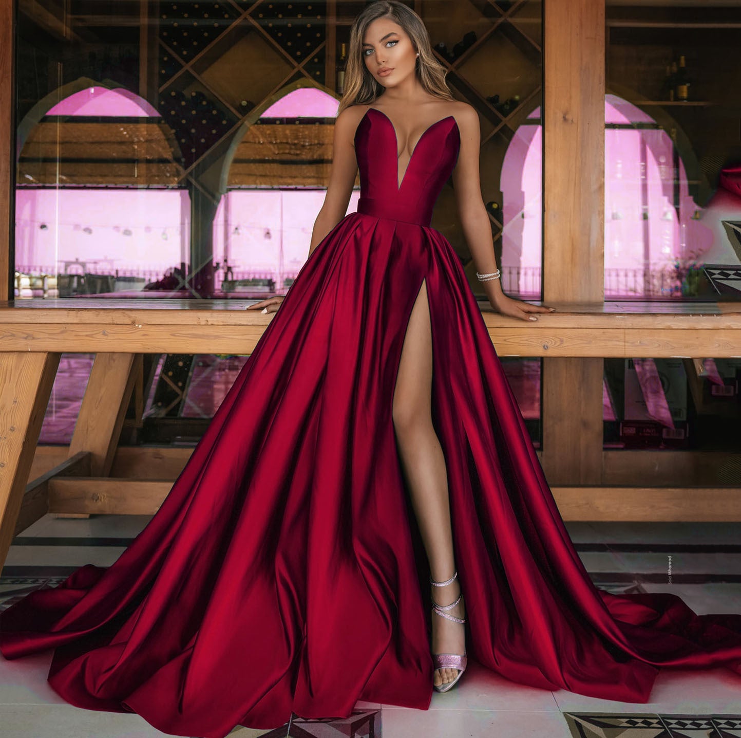 2025 autumn winter new  New Popular trade women's clothing,  sexy deep V split long dress wedding dress