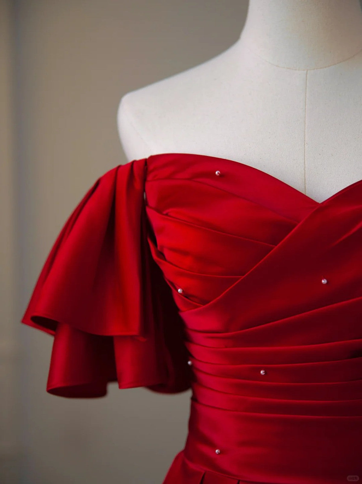 LOVECCRWine Red Satin Short Sleeves Long Party Dress, Wine Red Satin Prom Dress