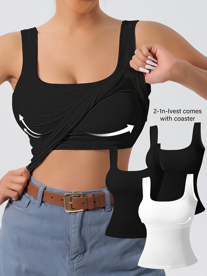 3-Pack Solid Color Super Slim Fit Tank Top - Classic Square Neck, Sleeveless, Versatile, and Easy to Pair - Pack of 3 for Endless Outfit Possibilities, Exclusively Designed for Women, Perfect for Casual, Everyday Wear