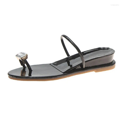Slippers Women's High Heel Comfortable Wedge Heels Sandals Rhinestone Inlaid Flip Flops Casual Shopping Slides Summer