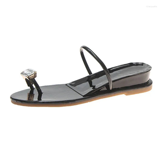 Slippers Women's High Heel Comfortable Wedge Heels Sandals Rhinestone Inlaid Flip Flops Casual Shopping Slides Summer