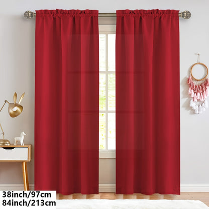 2 Panels Solid Color Light Filtering Curtains - Rod Pocket Design for Easy Installation, Softens Natural Light, and Provides Privacy - Perfect for Living Room, Office, Bedroom, and Home Decoration