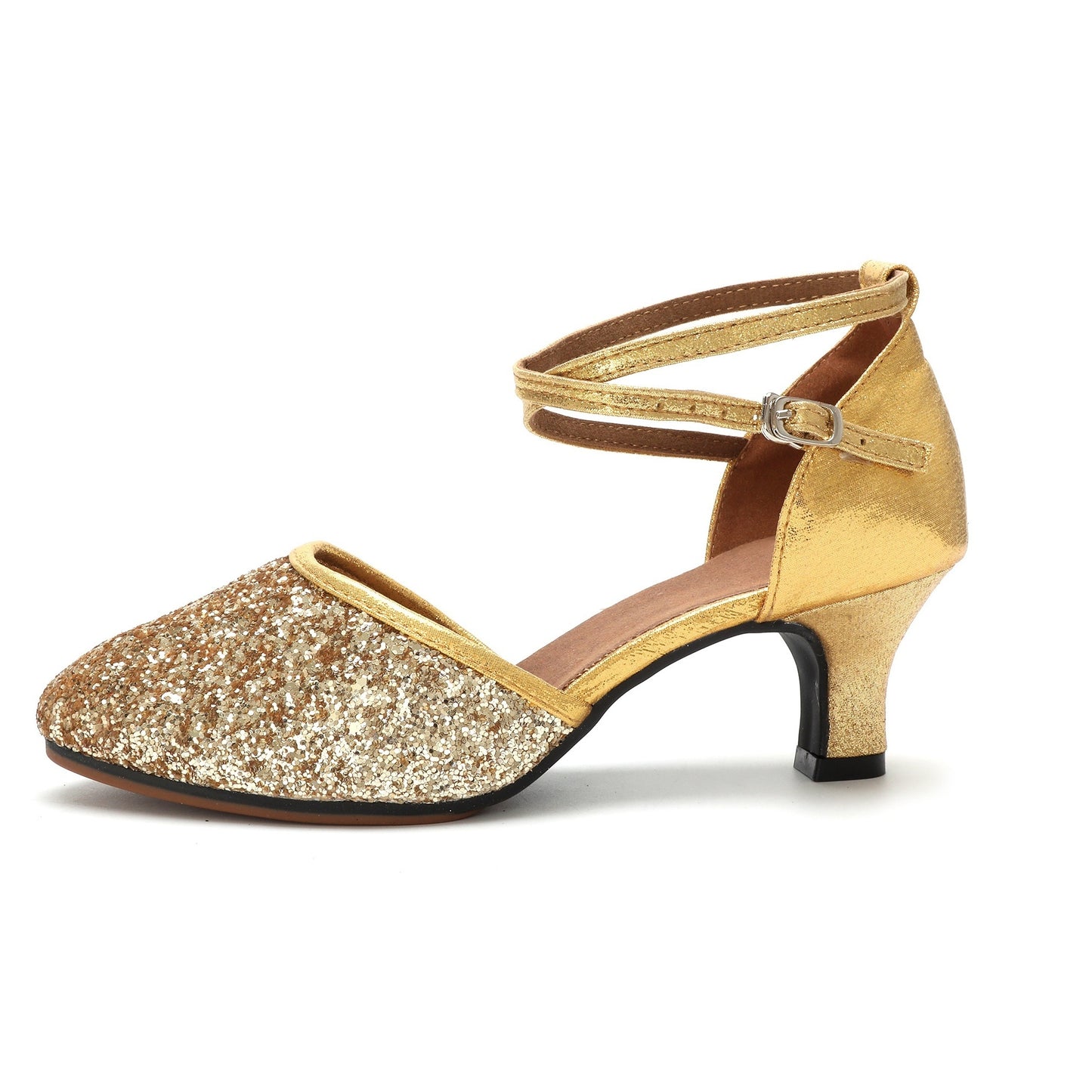 Womens Glamorous Sparkling Latin Dance Shoes - Shimmering Gold Sequins, Medium Heel Tango Shoes with Flexible Soft Sole for Music Festival Glam