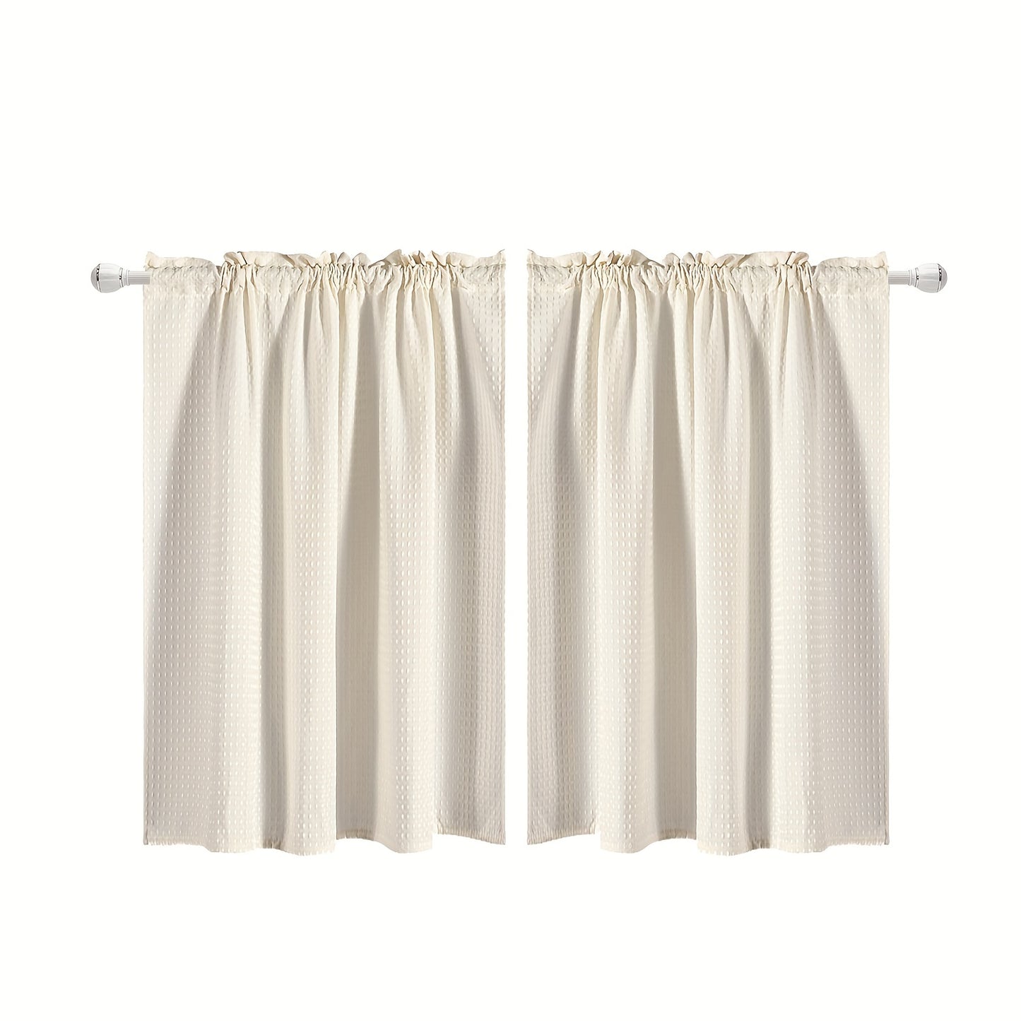 2pc Waffle Weave Half Window Curtains, Small Bathroom Window Curtains, Waterproof Rod Pocket Window Treatment For Cafe Kitchen Bar Home Decor