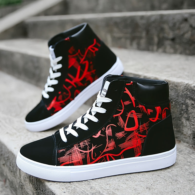 Vintage Casual Mid-Top Skateboarding Sneakers for Men, Minimalist Solid Color Lace-Up Shoes with Fabric Upper and PVC Sole, Breathable Inner, All-Season Comfortable Round Toe Skate Shoes for Daily & Casual Use