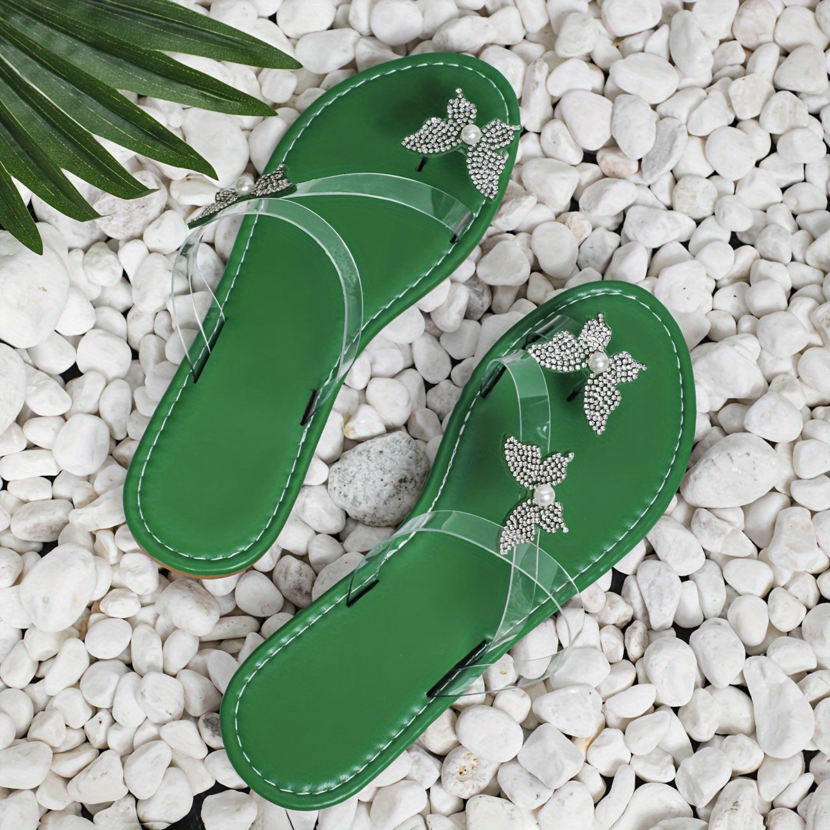 Stylish Butterfly Rhinestone Slides - Lightweight, Slip-On, Flat, Comfortable, Beach Vacation Essential - Perfect for Women of All Ages
